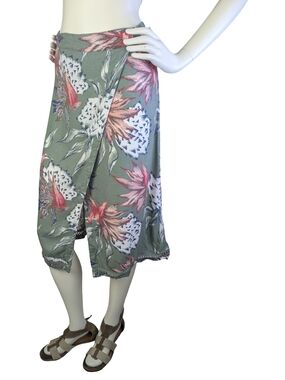 Roxy Sage Green Floral Wrap Midi Skirt | Tropical Print Boho Festival  | Size M